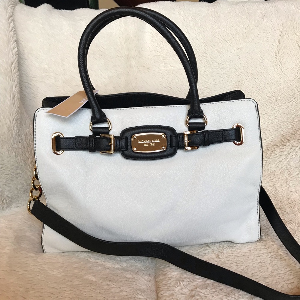 Michael Kors Blk/Wht Leather Large Hamilton Tote